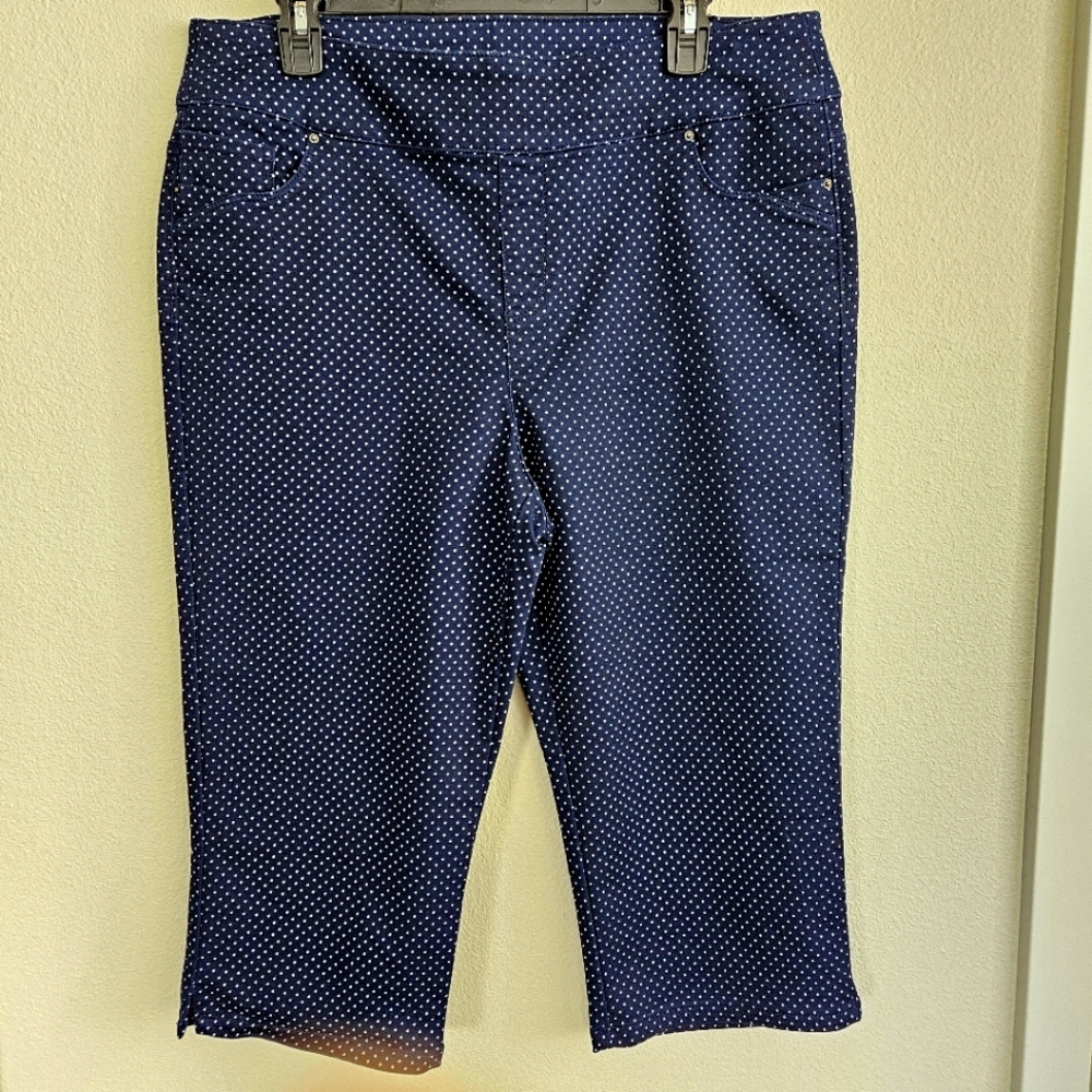 Greater N.W. Indigo. Stretch Capri Navy Polka‎ Dot Size 14